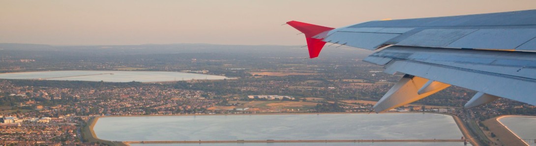 Airplane approaching London Heathrow airport